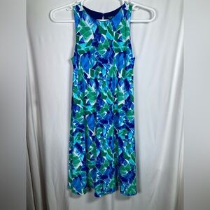 EUC Lauren Ralph Lauren Blue and Green Patterned Dress Sz 8 Preppy Resortwear